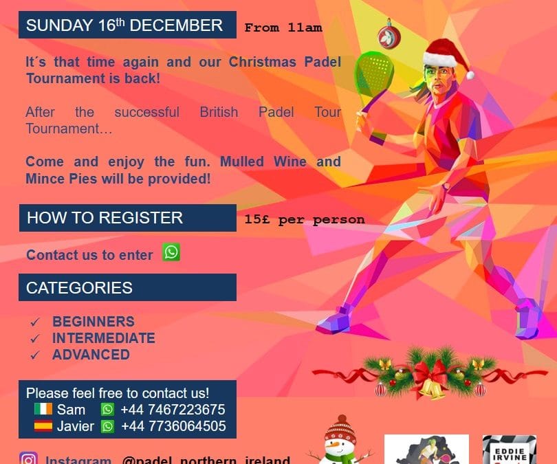News graphic for Christmas Padel Tournament in Bangor – UPDATE