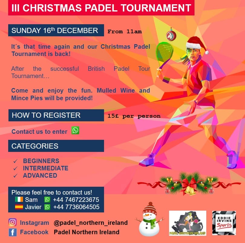News graphic for Christmas Padel Tournament in Bangor – UPDATE
