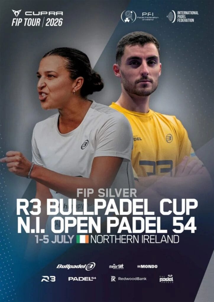 CUPRA FIP Tour 2026 poster for the FIP Silver R3 Bullpadel Cup in Belfast.